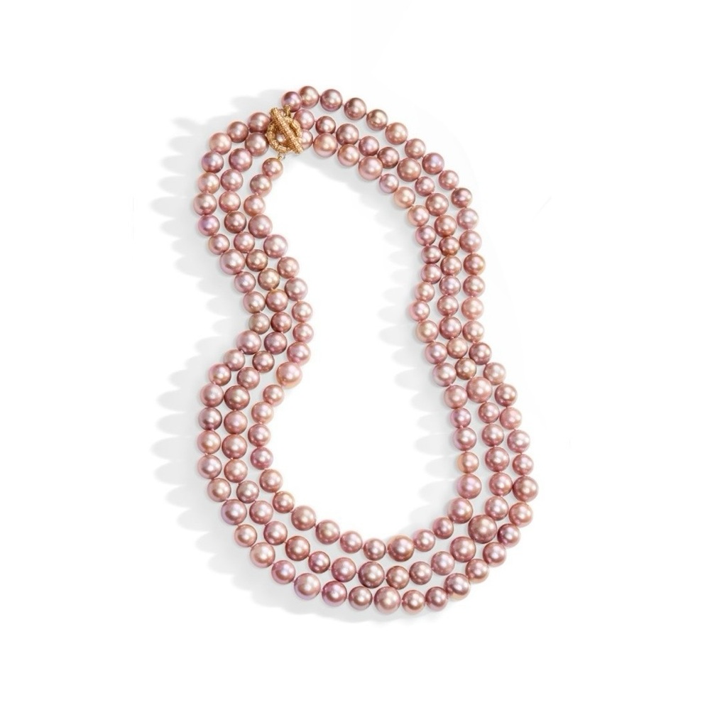 Triple Strand Freshwater Pink Pearl Necklace